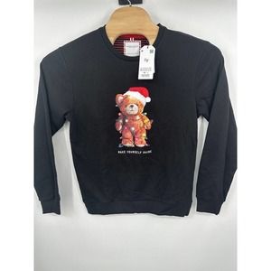 NWT Small‎ DENIM & FLOWER Ricky Singh Santa Teddy Bear Christmas Sweatshirt